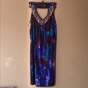 Jessica Multicolor Backless Dress with Embellished Neckline Black Purple Summer